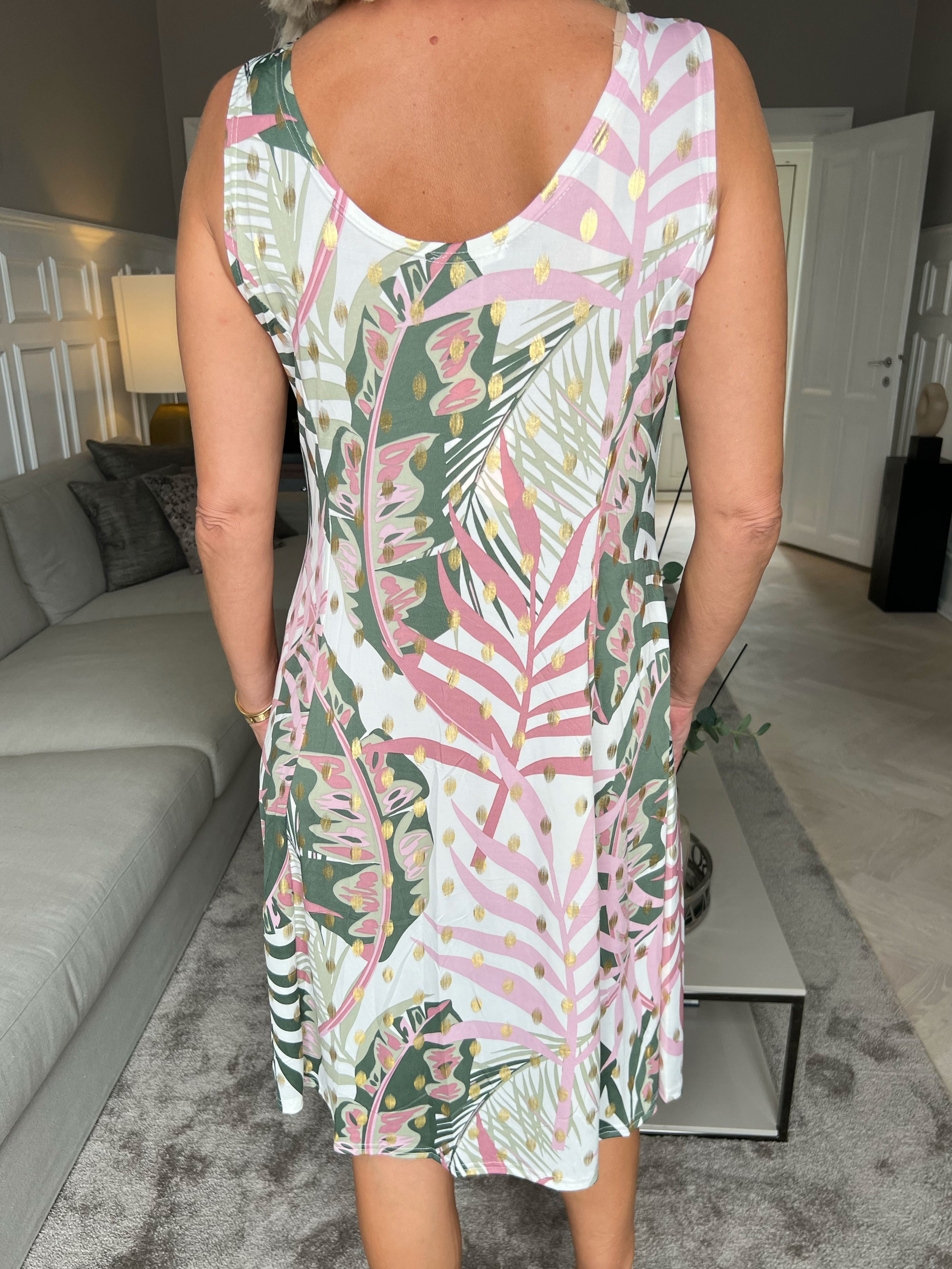 Maj - Sød elastisk sommerkjole med guld pletter